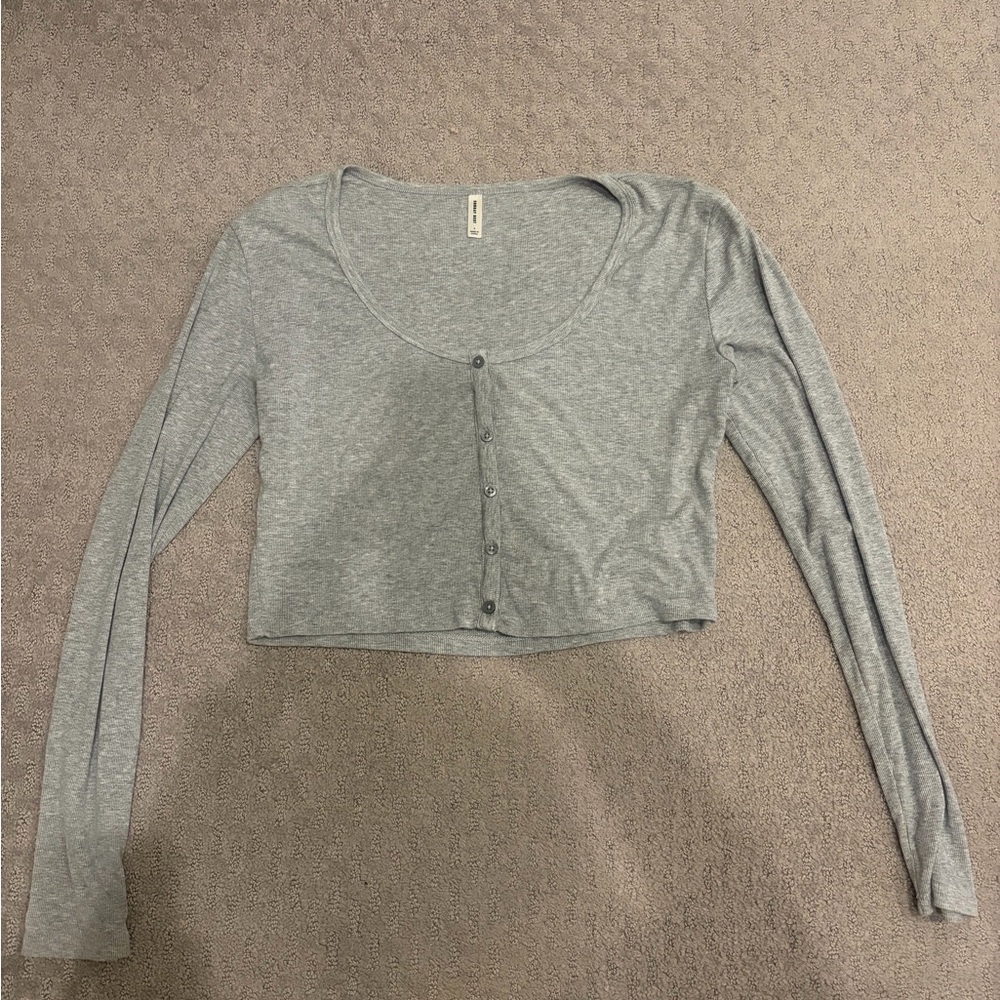 Aritzia Sunday Best Light Gray Button Down Cropped Cardigan